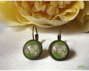 Bronze earrings, earrings with cabochon flowers Primroses, sarabanda Earrings style, mother's day gift, gift mother day, gift