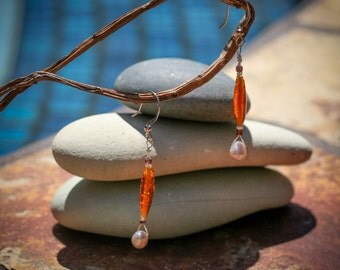 Boho Pearl Earrings - Antique Japanese Glass Bead & Fresh Water Pearl Drop Jewelry - Boho / Hippy / Hippie / Gypsy - Australian Jewellery
