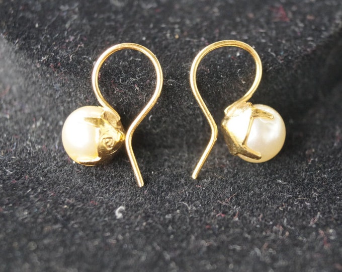 Vintage earrings, with faux pearl - earrings with gold plated 1980- vintage jewelry USSR