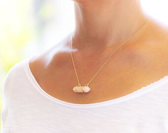 Rose Quartz Necklace Crystal Point Necklace Pink Pendant Crystal Layering Healing Crystal Yoga Pendant Double Point