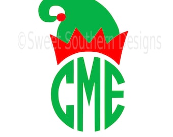 Elf hat Christmas monogram SVG instant download design for cricut or silhouette