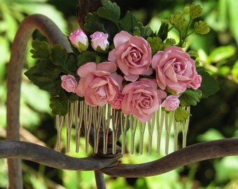 Pink Flower Hair Comb - Flower Hair Combs, Pink Hair Comb, Flower Hair Comb, Pink Flowers, Hair Combs, Hair Accessory, Pink Floral Hair Comb