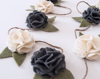 Felt Flower Garland (Felt Flower Vine) Available in Custom Colors: Garden Party Home Decor - Baby Shower or One Year Garland- Wedding Decor