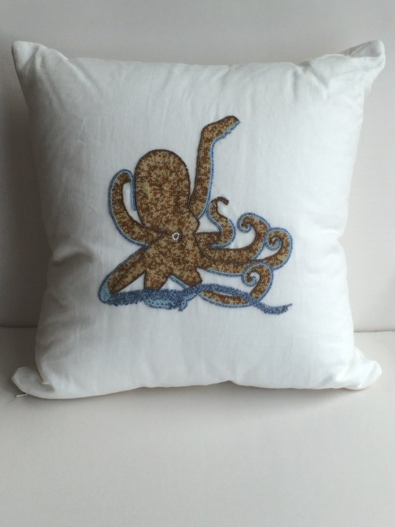 Coastal Nautical Octopus Decorative Pillow Cover White