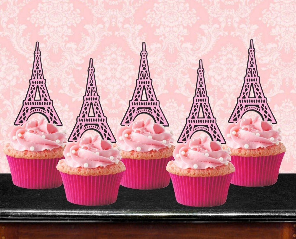 Eiffel Tower Cupcake Toppers Paris Theme Set of 12