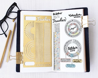 Bullet Journal Stencil, Calendar Wheel Stencil, Monthy Tracker Stencil, Habits Tracker Stencil - fits A5 journal & Midori Regular (CW L)