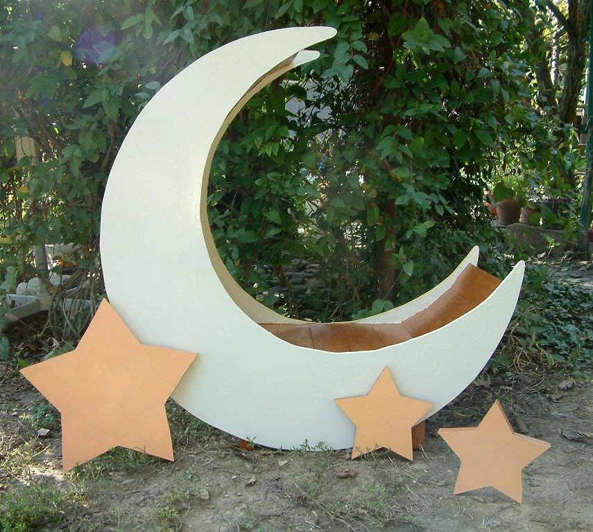 Moon and Stars photo prop Bilateral wooden moon Sweet dreams