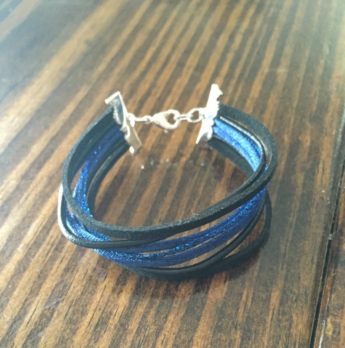 Thin blue line leather bracelet by BlueLineLove148 on Etsy