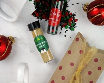 Christmas tea and cinnamon sugar gift set - spiced cinnamon sugar, Yule tea hostess gift, Xmas gift idea, Custom tea gift