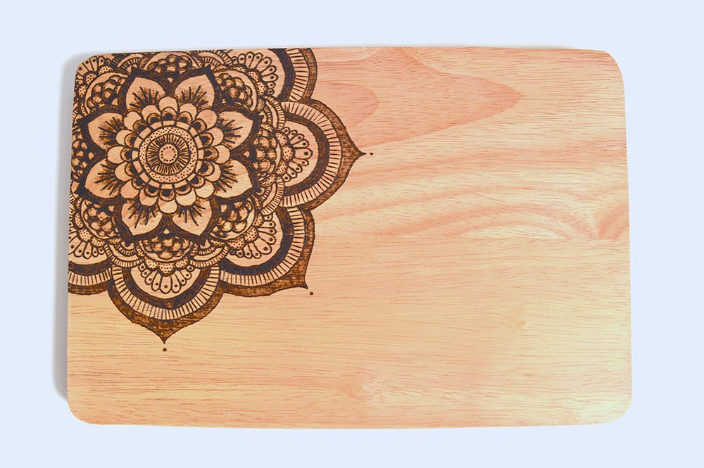 Mandala chopping board Handmade Wood burned Pyrography
