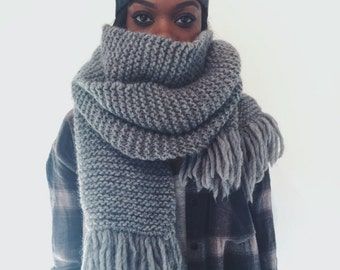 Desiree Scarf, Chunky Knit Scarf, Super Chunky Scarf, Blanket Scarf, Handmade Scarf, Grey Wool Scarf, Unisex Scarf, Oversized Scarf