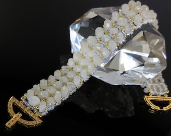 Handwoven Moonstone Gemstone Bracelet with Vermeil Clasp