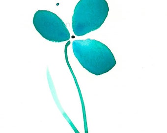 Art print of simple teal watercolor flower: "Tranquility Flower"