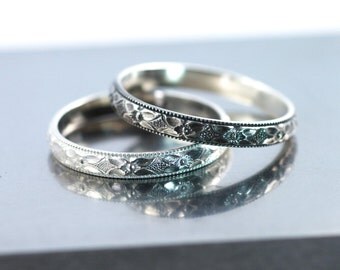 Art Deco Pattern Sterling Silver Ring / 3 mm Wide Silver Band Ring / Made to Order Silver Ring / Art Deco Stacking Ring