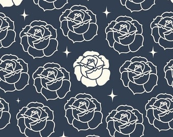 Birch Tall Tales Stamped Rose Dusk Organic Cotton Fabric