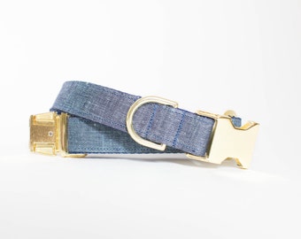 Watercolor Linen Dog Collar - Indigo