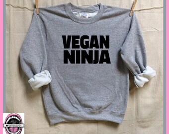 VEGAN NINJA. Unisex Heather Sweatshirt. Womens Clothing. Mens Clothing. Healthy. Vegetarian. Ninja warrior. Go Green. Organic. Animal lover