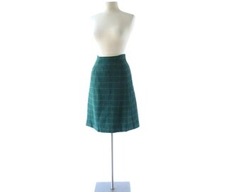 Green Plaid Skirt | Vintage 60s Skirt | Wool Skirt | 25W XS