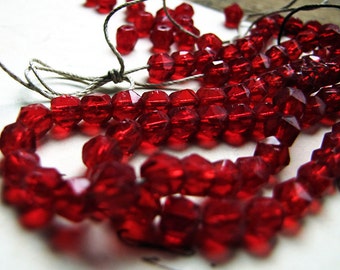antique ruby glass beads - 4mm faceted English rough cut - approx. 130 beads (20 grams)