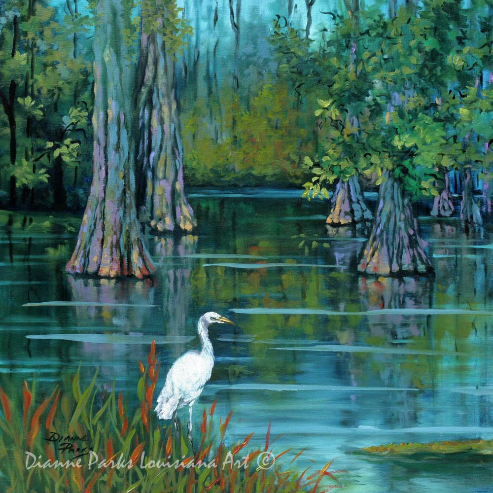 Louisiana Swamp Heron Egret Cypress Trees Louisiana Bayou