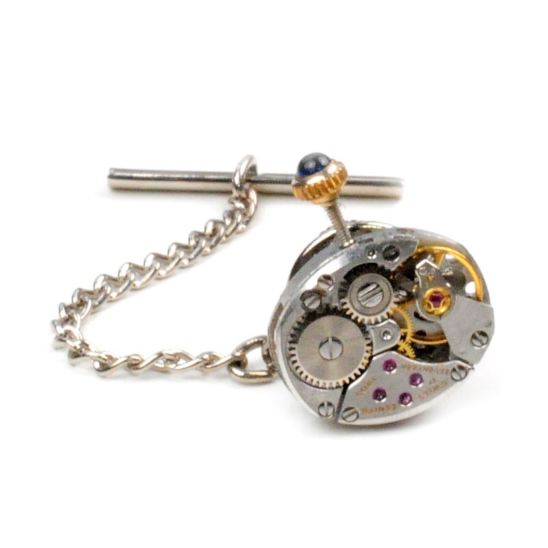 Vintage Zenith Watch Movement Tie Tack Pin Chain Clip