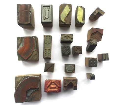 Wood And Metal Stamps - Mixed Set of 20 - Shapes Arrows And Other Stamps (Set 2)