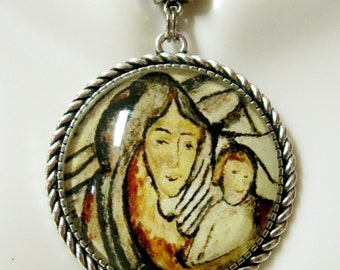 Madonna and child fresco pendant and chain - AP25-029