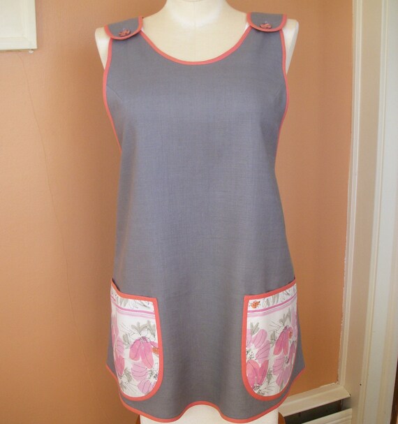 Cross Back Apron Large Wrap Around Smock Gray Linen