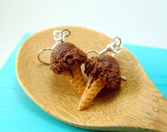 Ice Cream Earrings // Chocolate Ice Cream // Food Jewelry // MADE TO ORDER Miniature Food Earrings