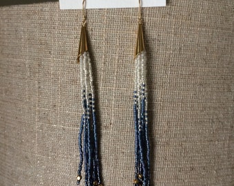 periwinkle seed bead fringe earrings