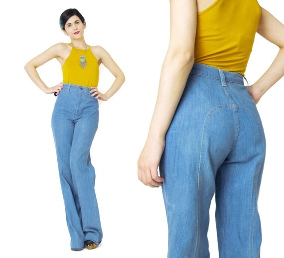 Vintage 1970s Jeans Womens High Waist Jeans Wide Leg Jeans