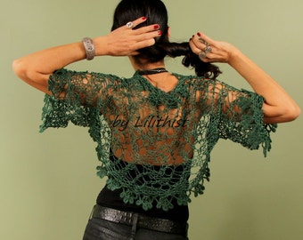 Forest Green Shrug, Crochet Shrug, Lace Bolero, Lace Shrug, Evening Shrug, Knit Shrug, Crochet Bolero, Wedding Bridal Shrug Bolero Cape