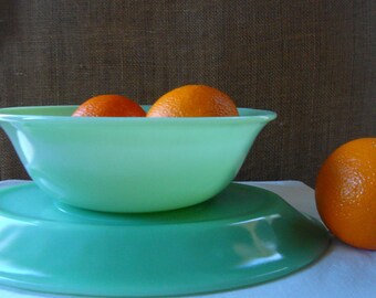 Vintage 3PC FIREKING JADEITE Platter Jadeite Large Serving Bowl Jadeite Fruit Bowl Jadeite Cereal Bowl Modern Jade Green American Glass