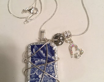 Handcrafted "Broken China" Vintage Pendant Necklace/Free Shipping