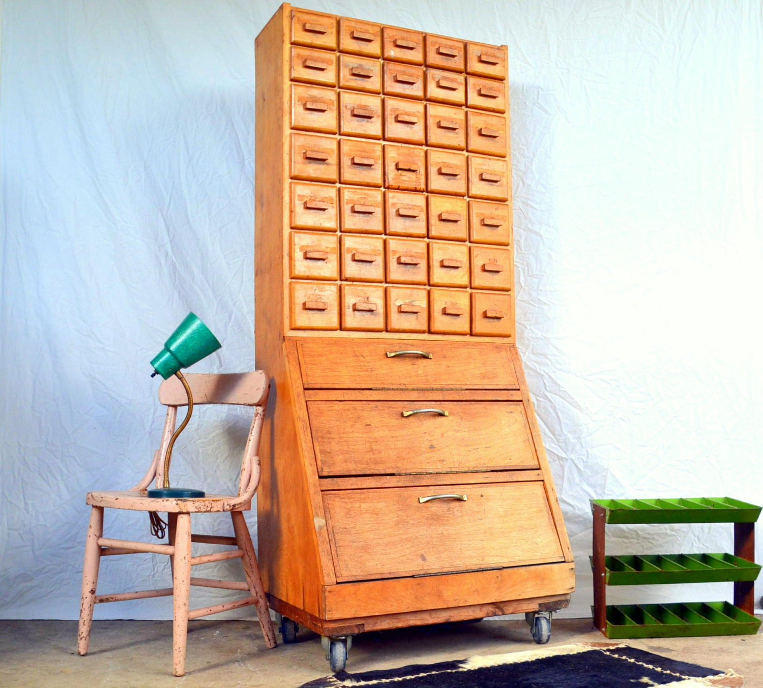 Vintage Handmade Apothecary / Parts Bin Rustic Wooden