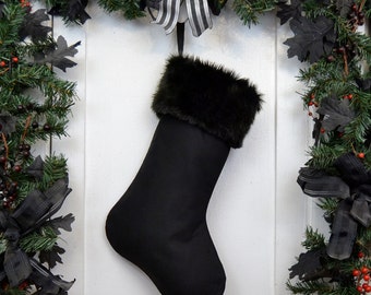 Plain All Black Christmas Stocking with Black Fur