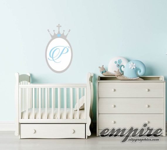 Princess Crown Mirror Decal, Princess Monogram, Crown Monogram Decal, Personalized Monogram Wall Decal