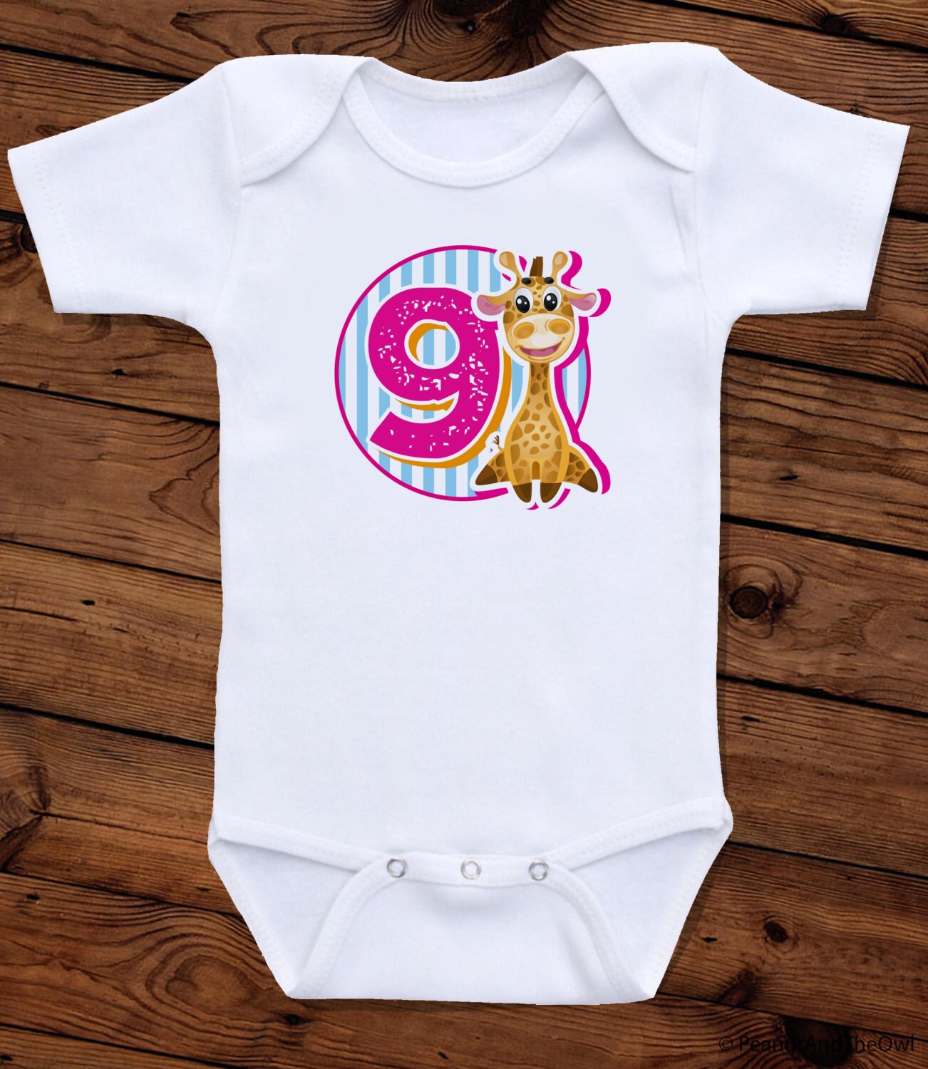 Colorful Giraffe Monthly Baby Onesies 12 Month by peanutandtheowl