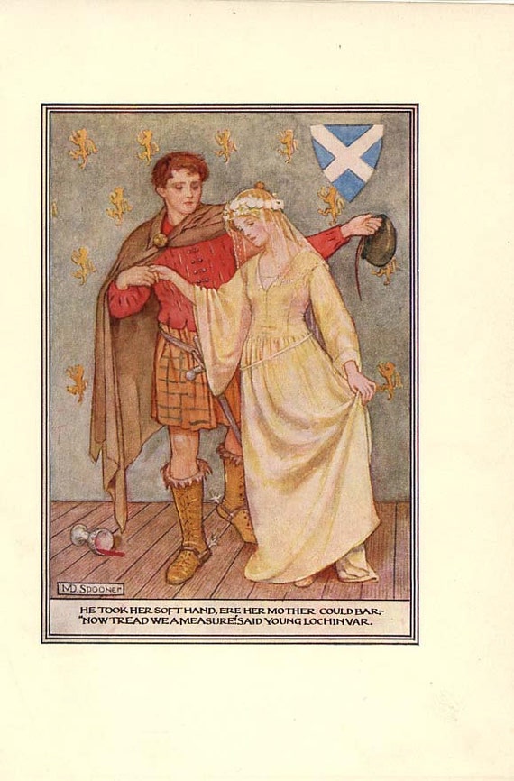 LOCHINVAR Antique 1908 Original Book Plate Sir Walter Scott