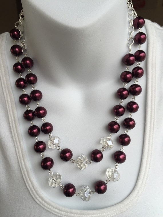 Deep red pearl statement necklace by BetterWorldJewelry on Etsy