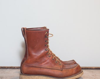 10 C | Men's Vintage Red Wing Irish Setter Boots 1970's Lace Up Moc Toe Boot