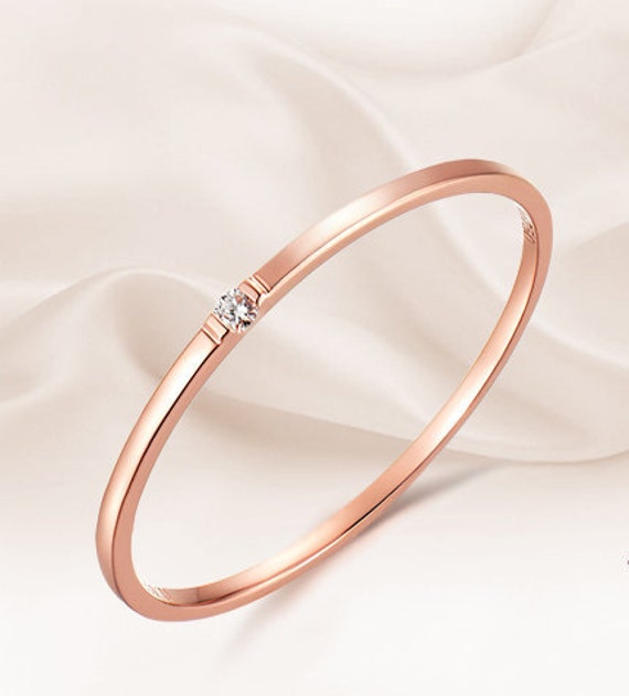 18K Rose Gold Ring with Single Diamond Wedding Band by ChicRMe