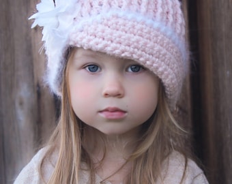 Crochet Hat Pattern: 'Vintage Twist', Fabric Flower, Winter Fashion, Baby to Women,