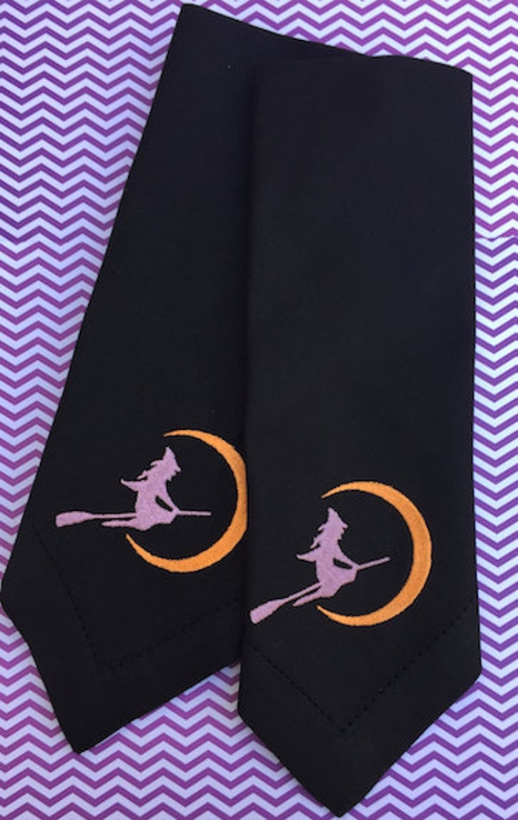 Witch Halloween Embroidered Cloth Napkins Halloween Napkins