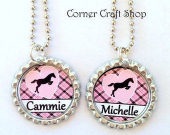 Personalized Name Pink Horse Bottle Cap Necklace in Pink Black Horse lover gift Party Favors