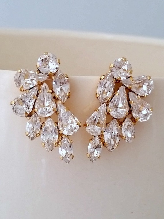 Clear crystal Statement stud earringsCrystal Bridal earrings