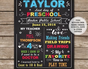 First Day of School Chalkboard - Last Day of School Chalkboard - Preschool Chalkboard - Graduation - Download & Edit in Adobe Reader at home