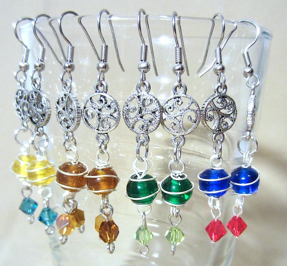 Glass Bead Wire Wrap Earrings Wire Wrapped Glass Bead Crystal