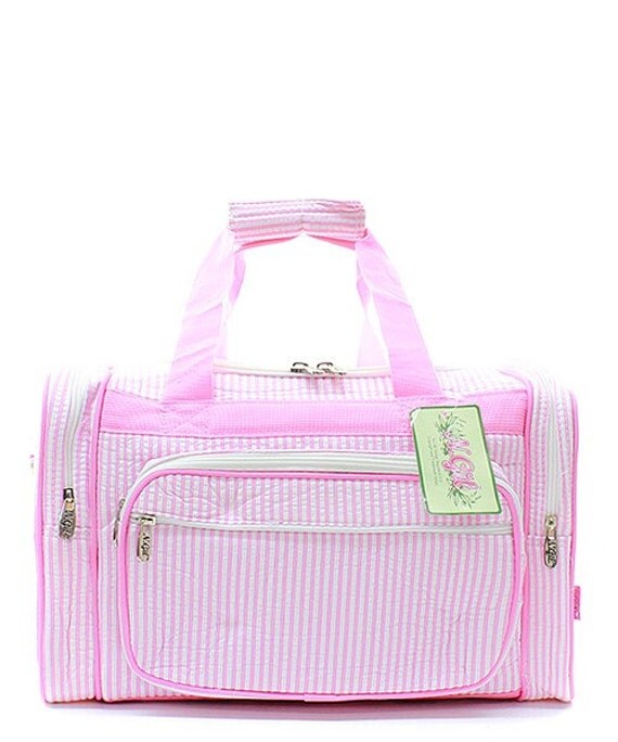shoulder strap bag duffle pink for Seersucker Personalized Pink Etsy MilliesGifts Duffle Bag on by