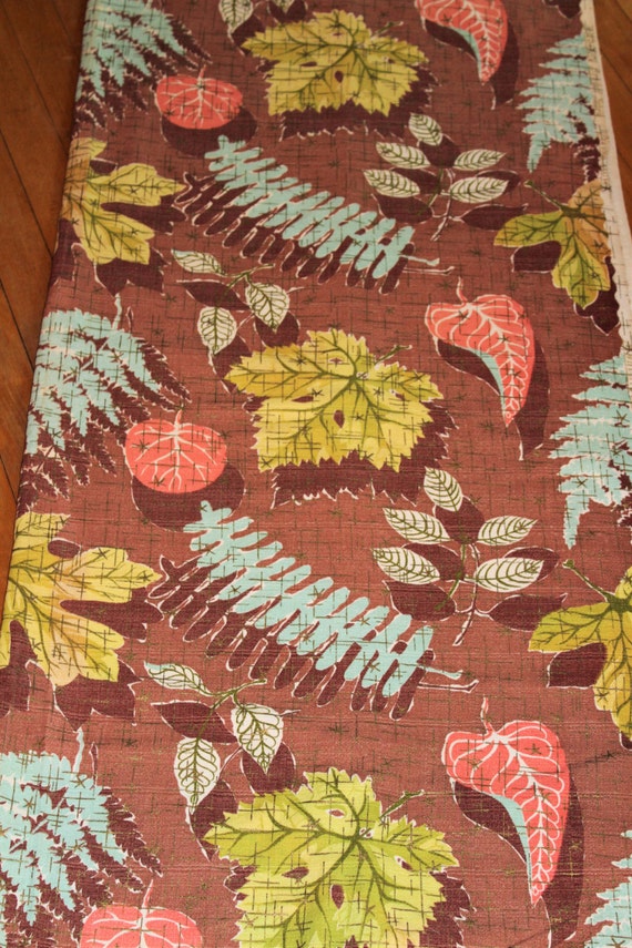 Vintage 1950s Barkcloth Fabric Mid Century Waverly Pressed